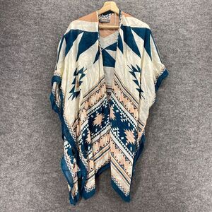 Natural Top Women M Medium White Geometric Open Front Short Sleeve Breathable